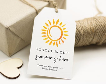 School is out Summer is here Gift Tags, End of School Favor Tags, Sun End of School Year Tag, Thank you for a great year Gift Tag, SN033_SOT