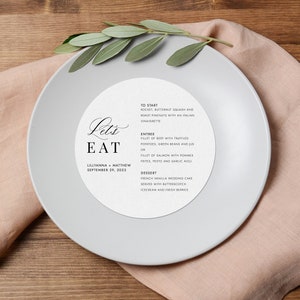 Round Menu, Let's Eat Menu, Circular Menu, Unique Round Menu Template, Printable Bold and Beautiful Round Wedding Reception Menu, SN088_CM