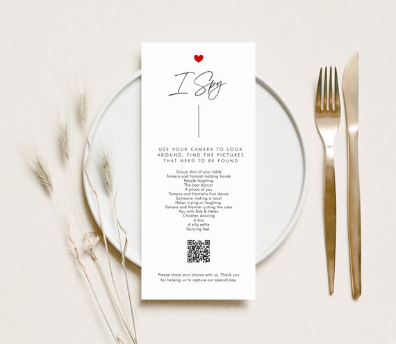 Modern Heart I Spy With QR Code Guest Photo Sharing Wedding Etsy modern-heart-i-spy-with-qr-code-guest-photo-sharing-wedding-etsy