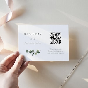 Eucalyptus Registry Card Insert QR Code, Greenery Wedding Registry Card, Gift Registry Template, Rustic Enclosure Bridal Shower, SN014F_GRQ