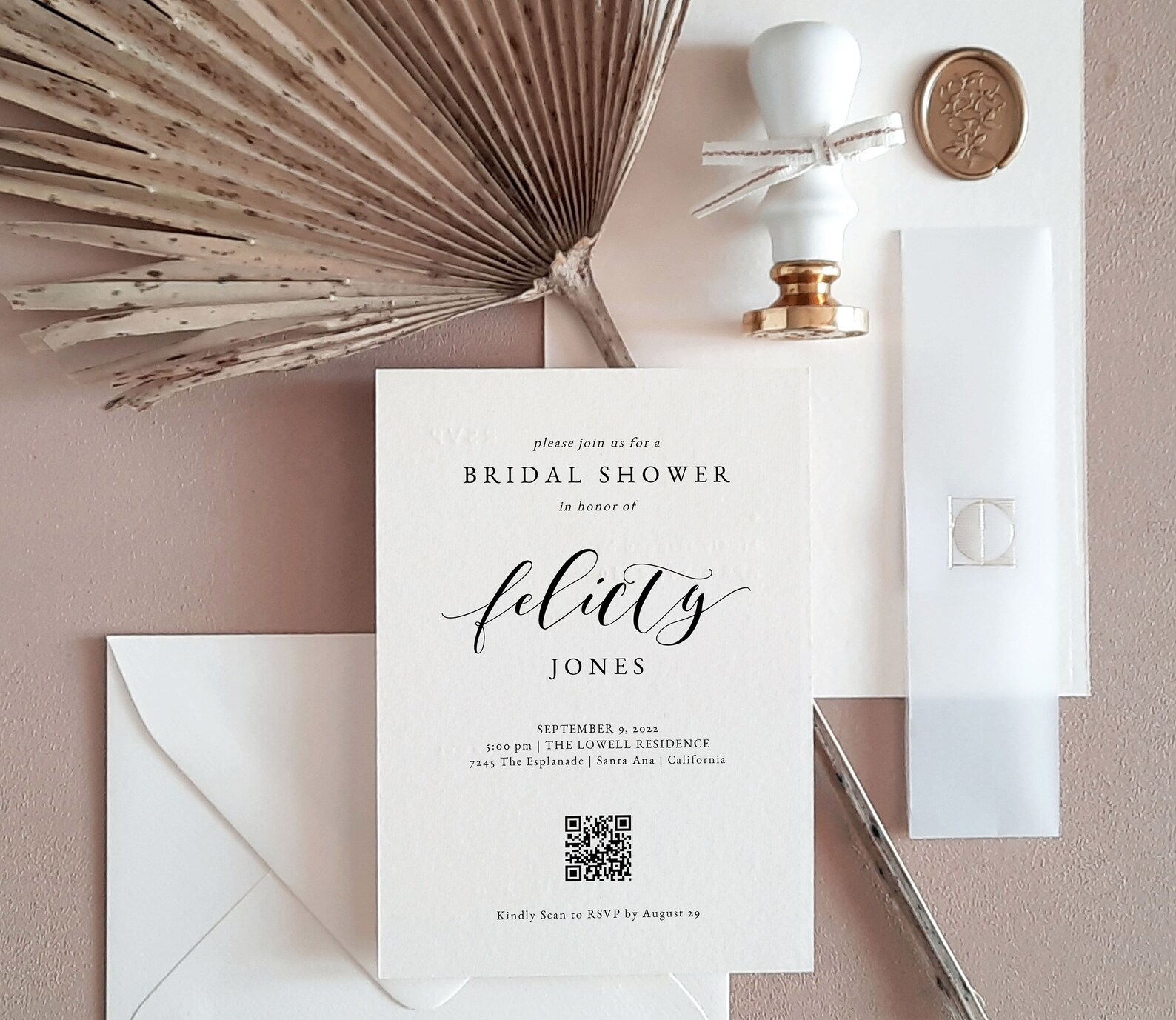 Classic Calligraphy QR Code Bridal Shower Invitation Template Etsy