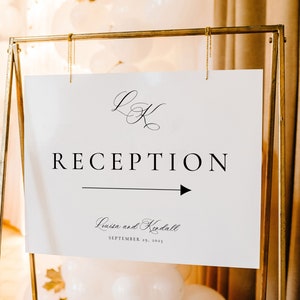 Reception This Way Sign, Calligraphy Monogram Wedding Reception Printable, Directions Sign, Modern Reception Sign, Reception Arrow-SN080_RS