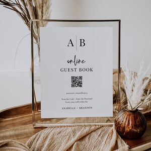 Modern Initials Online Guest Book Sign, QR Code Guest Book, QR Photo Sign, Online Guest Book, Monogram Guest Book Sign Template, SN015M_QG