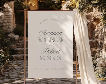 Vintage Glamour Wedding Welcome Sign, Retro and Elegant DIY Template for Wedding Easel Poster, Calligraphy Guest Signage, SN2000_W
