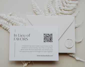 Chic In Lieu of Favors Card , Donation Card, Minimalist In Lieu of Gifts Enclosure, QR Code Donation Wedding Card, Reception Card - SN250_IL