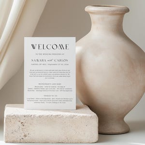 Romantic Minimalsit Wedding Welcome Bag Card, Information Insert for Guests, Romantic Template for Wedding Weekend Hotel Kit, SN999_WC