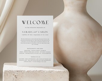 Romantic Minimalsit Wedding Welcome Bag Card, Information Insert for Guests, Romantic Template for Wedding Weekend Hotel Kit, SN999_WC