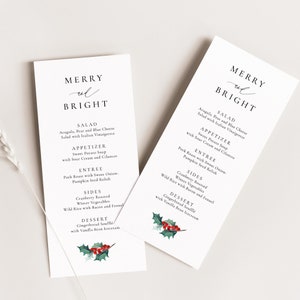 Merry and Bright Christmas Menu Template, Elegant Xmas Menu, Holiday Menu for table, Classic Buffet Card, Dinner Card Printable, SN105C_MC