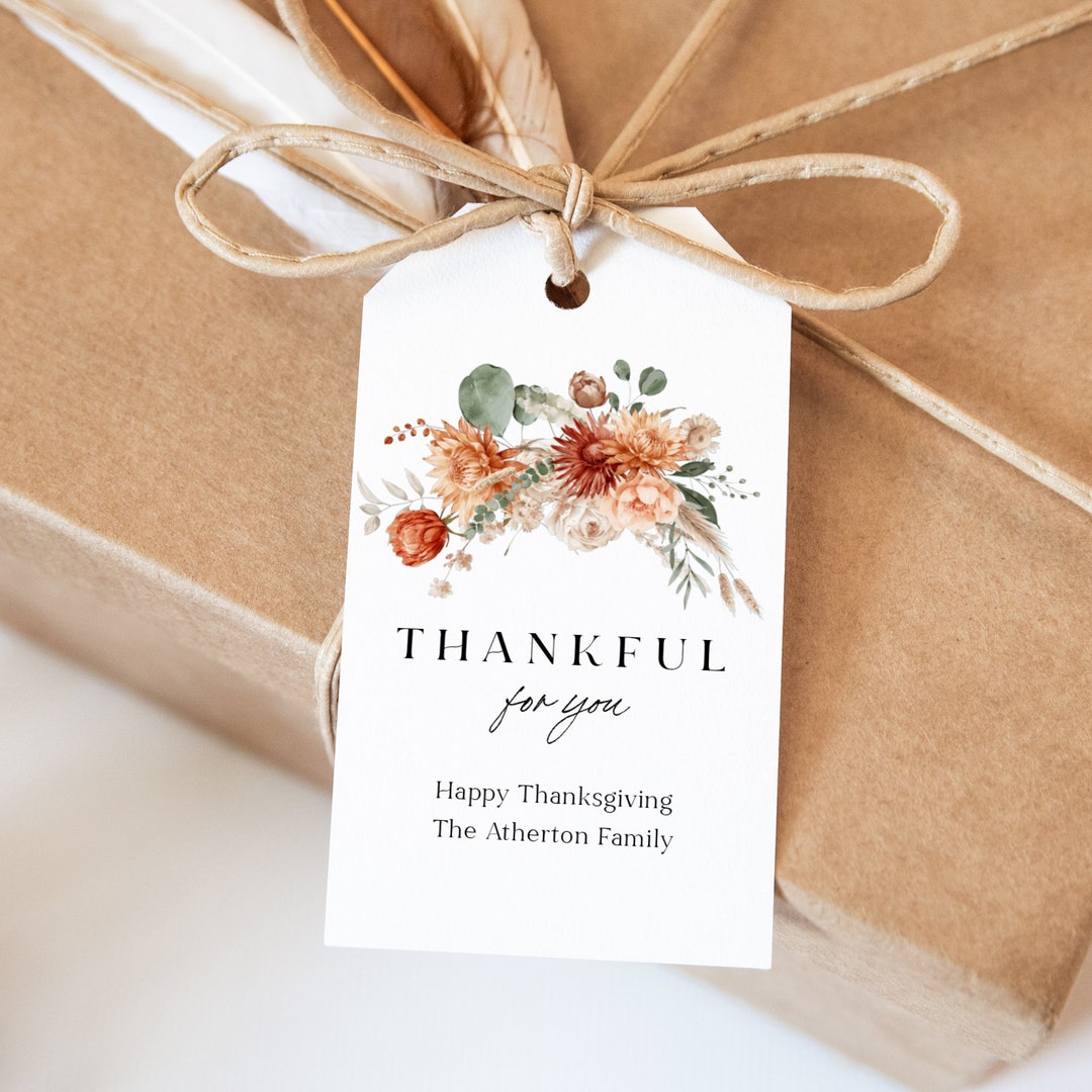 Thanksgiving Gift Tag, Boho Florals Printable Thankful Tag ...