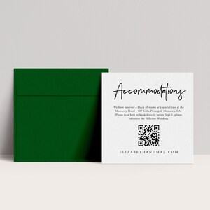 Modern Script Square Accommodations Card with QR code Insert, Minimalist Where to Stay Card, Wedding Hotels Card QR Enclosure, SN033_ASQ