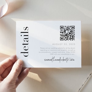 Details QR Code Modern Bold Insert Card, Minimalist Script Details, Scan Enclosure, Accommodation, Transport, Ceremony Insert, SN095B_DQR