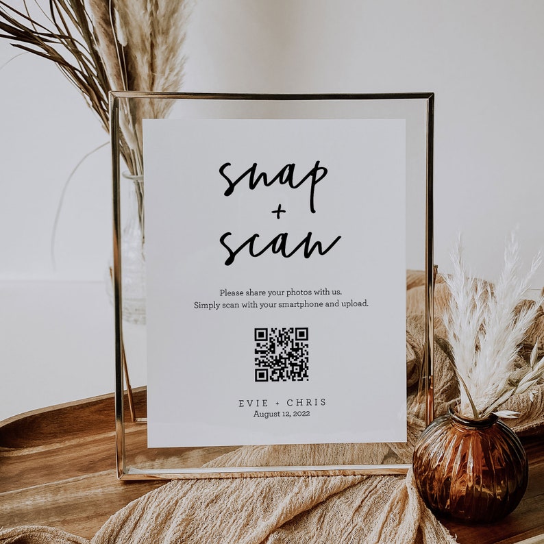 Modern Snap and Scan with QR Code Printable, Guest Photo Sharing, Oh Snap, Wedding Photo QR, hashtag Sign, Wedding Photos Sign, SN012_PSQ image 3