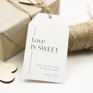 Liebe ist süß Geschenkanhänger Vorlage, Geschenkanhänger zum Selberdrucken, schicke minimalistische Tags, Süße Leckerei Geschenkanhänger, modernes Hochzeit Geschenk, SN250_GT