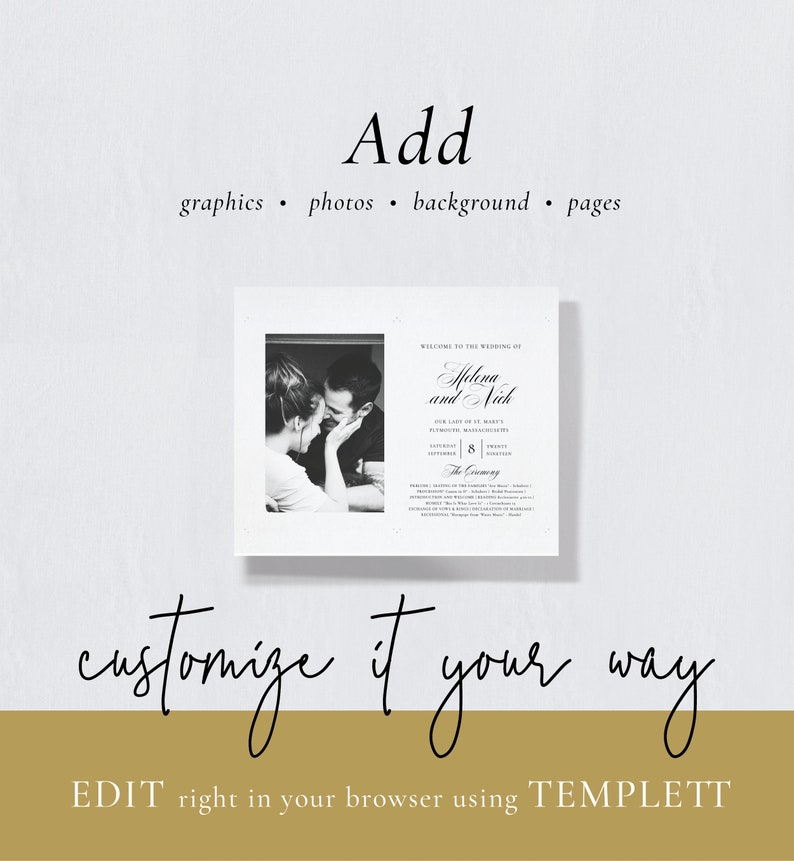 Wedding Program Fan-Ceremony Program Fan-Order of Service-Calligraphy Fan Program-100% Editable-Templett-Instant Download-SN024_PF image 3