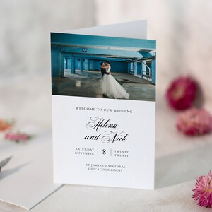 Calligraphy Folded Photo Program Template, Foldable Wedding Program, Printable Program, Digital Wedding Booklet, US Letter, A4, SN024_FPP