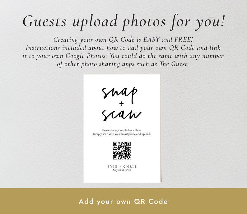 Modern Snap and Scan with QR Code Printable, Guest Photo Sharing, Oh Snap, Wedding Photo QR, hashtag Sign, Wedding Photos Sign, SN012_PSQ image 4