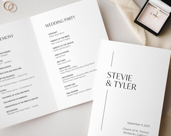 Wedding Program Folded, Ceremony Program,  Minimalist Templett Ceremony Booklet, Wedding Booklet, Chic Printable Wedding Program, SN250_FP