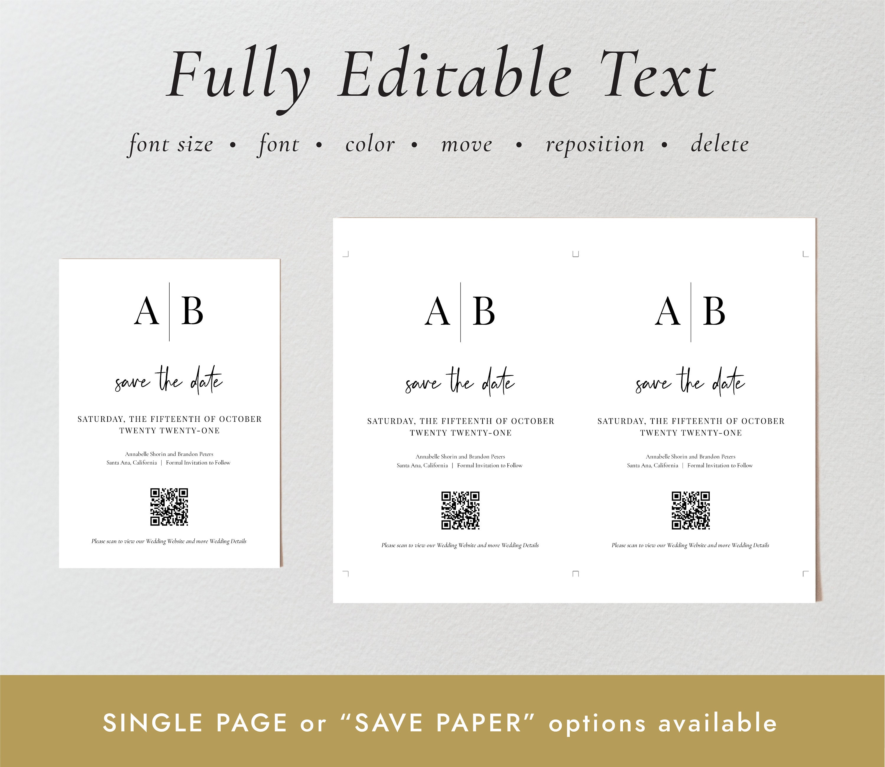 Modern Initials QR Code Save the Date Minimalist Monogram Etsy