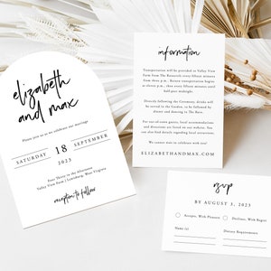 Modern Script Arch Wedding Invitation Suite, Minimalist Invite Set, Arch Invitation, Arch Shaped Invite, RSVP, Invite Suite, SN033_AIS