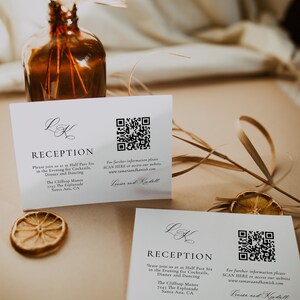 Calligraphy Monogram Reception Invite Insert with QR Code, Reception Venue Card, Editable Reception, Wedding Dinner Enclosure, SN080_RQ