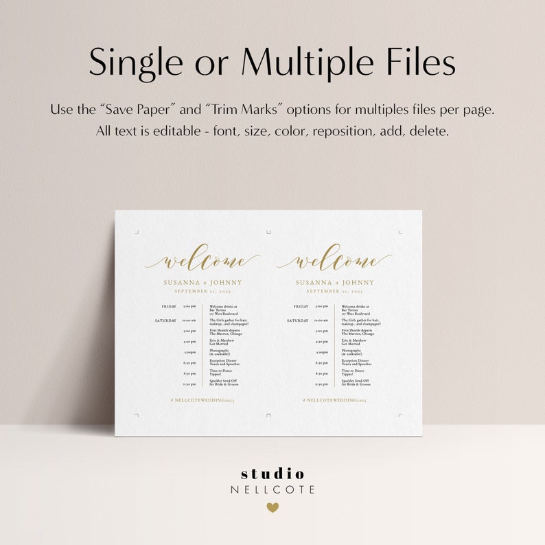 Gold Wedding Itinerary Template, Wedding Weekend Schedule and Order of Events, Editable Timeline Card for Guest Welcome Bags,SN029_ITG image 3