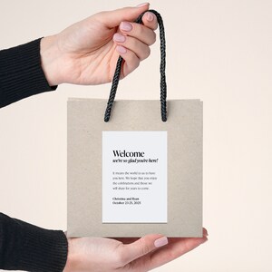 Hotel Wedding Welcome Bag Label, Welcome Bag Kit, Hotel Welcome for Guests, Ultra Minimalist Wedding Decor Label, SN500_WBG