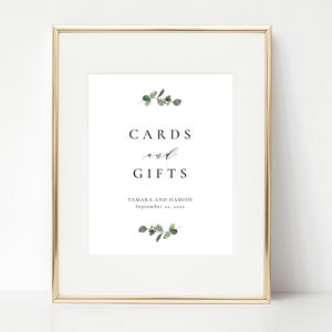 Eucalyptus Cards and Gifts Sign, Greenery Calligraphy Signage, DIY Sign Template, Digital Calligraphy Cards and Gifts Table, SN014F_CG