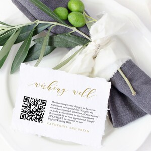 Gold Calligraphy Honeymoon Fund Request Card, QR Code for Cash Gift Registry, Honeymoon Wish Card, Wedding Wishing Well Insert, SN029_WWQ
