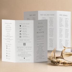 Seating Chart Program, Classic Minimalist Trifold Wedding Infographic Timeline, Wedding Icons Folded Booklet, Ceremony Itinerary, SN105_IP