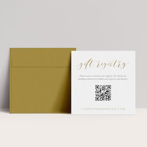 Gold Calligraphy Square Registry Card Insert QR Code, Wedding Registry Card, Gift Registry Template, Enclosure Bridal Shower, SN029_RSQ