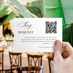 Bold Modern Song Request Card with QR Code, Song Request Insert Card Insert, Minimalist Play My Song, Guest Request via Website, SN088_SQ