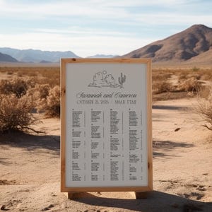 Alphabetischer Sitzplan, Sitzplan, moderne westliche Hochzeit, handgezeichnete Wüstenlandschaft, minimalistische Wildwest-Vibes, SN020W_SA