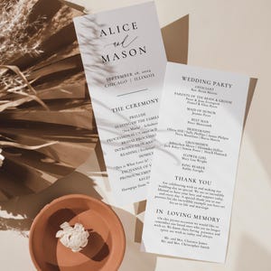 Classic Minimalist Wedding Program Template, 4 x 9 Templett Program, Ceremony Program, Printable Order of Service, SN105_P