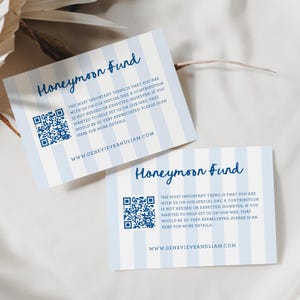Scheda digitale con codice QR per il fondo luna di miele, collega gli ospiti direttamente al tuo registro di cassa, strisce preppy, blu costiero, SN1200_HMQ