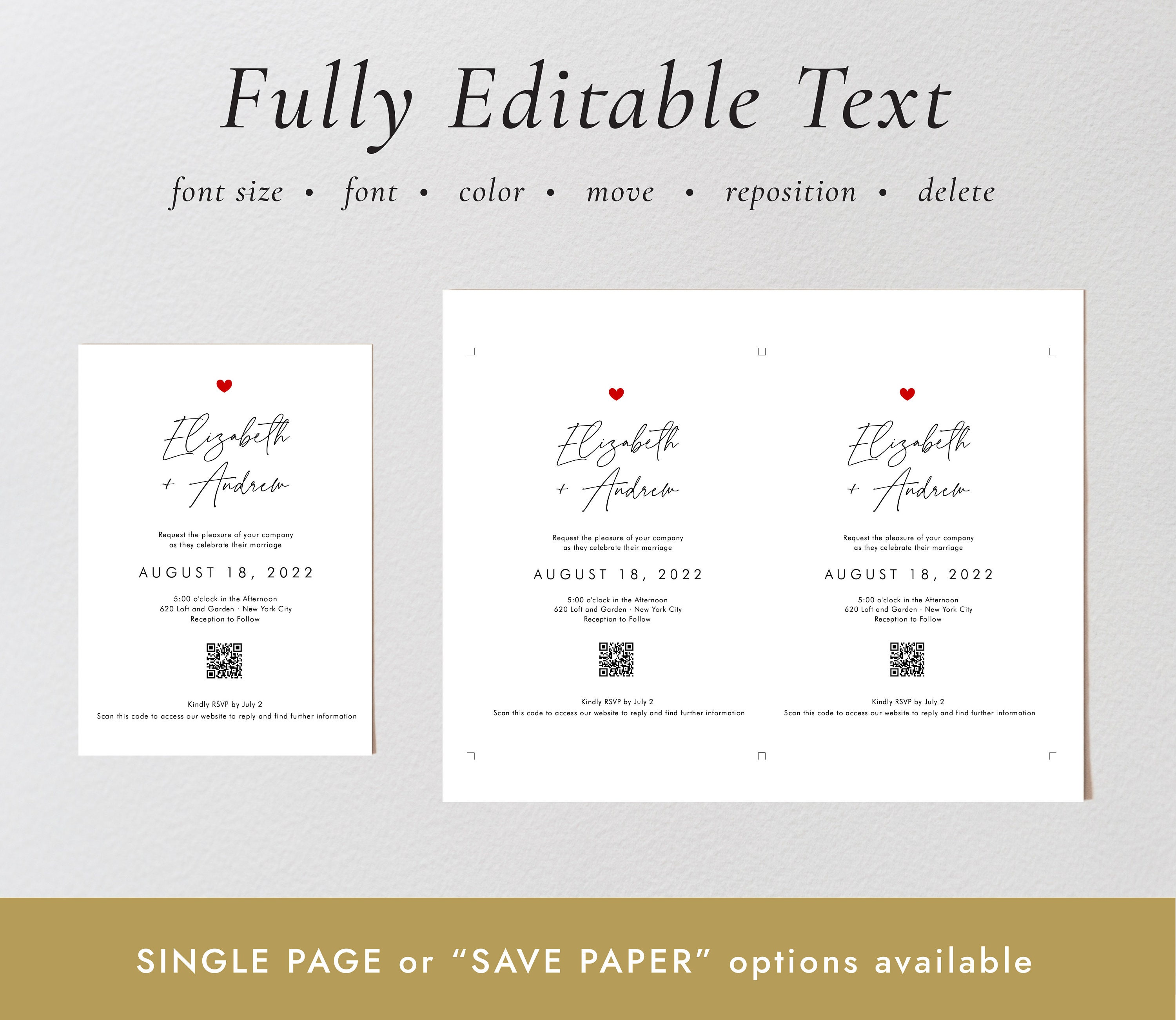 QR Code Wedding Invitation with Modern Heart Qr Code rsvp | Etsy