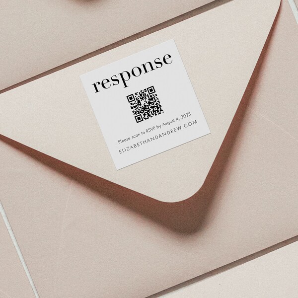 Modern Bold QR Code Square Return Label RSVP Template, Editable Return Sticker, Qr Wedding Envelopes, Response Envelope, SN095B_LQS