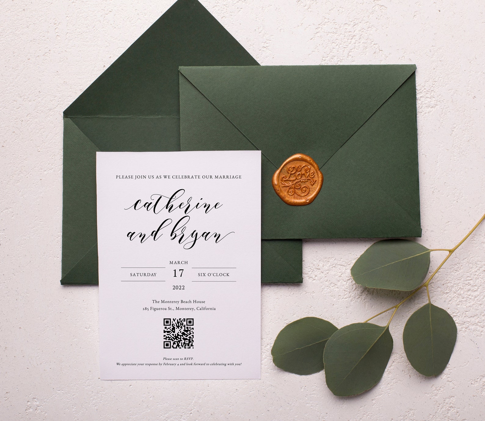 Classic Calligraphy QR Code Wedding Invitation Template Etsy UK