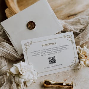 Baroque Directions Card With QR Code, Vintage Gold Printable Location ...