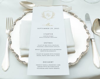 Romantic Gold Monogram Menu Template, Bridgerton Wedding Menu, Formal Menu, Wedding Crest Menu, Printable DIY Menu Download, SN080B_M