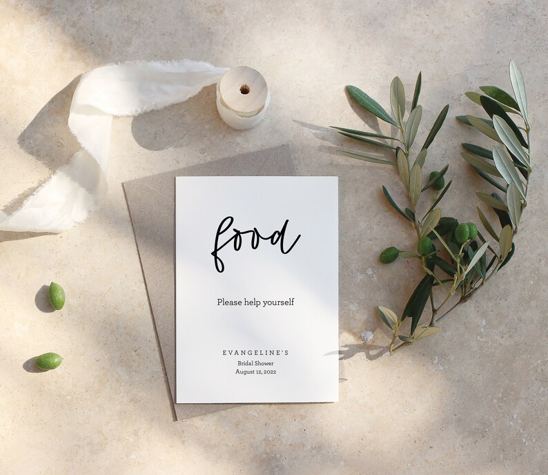 Modern Bridal Shower Food Sign Printable Food Help Yourself Etsy