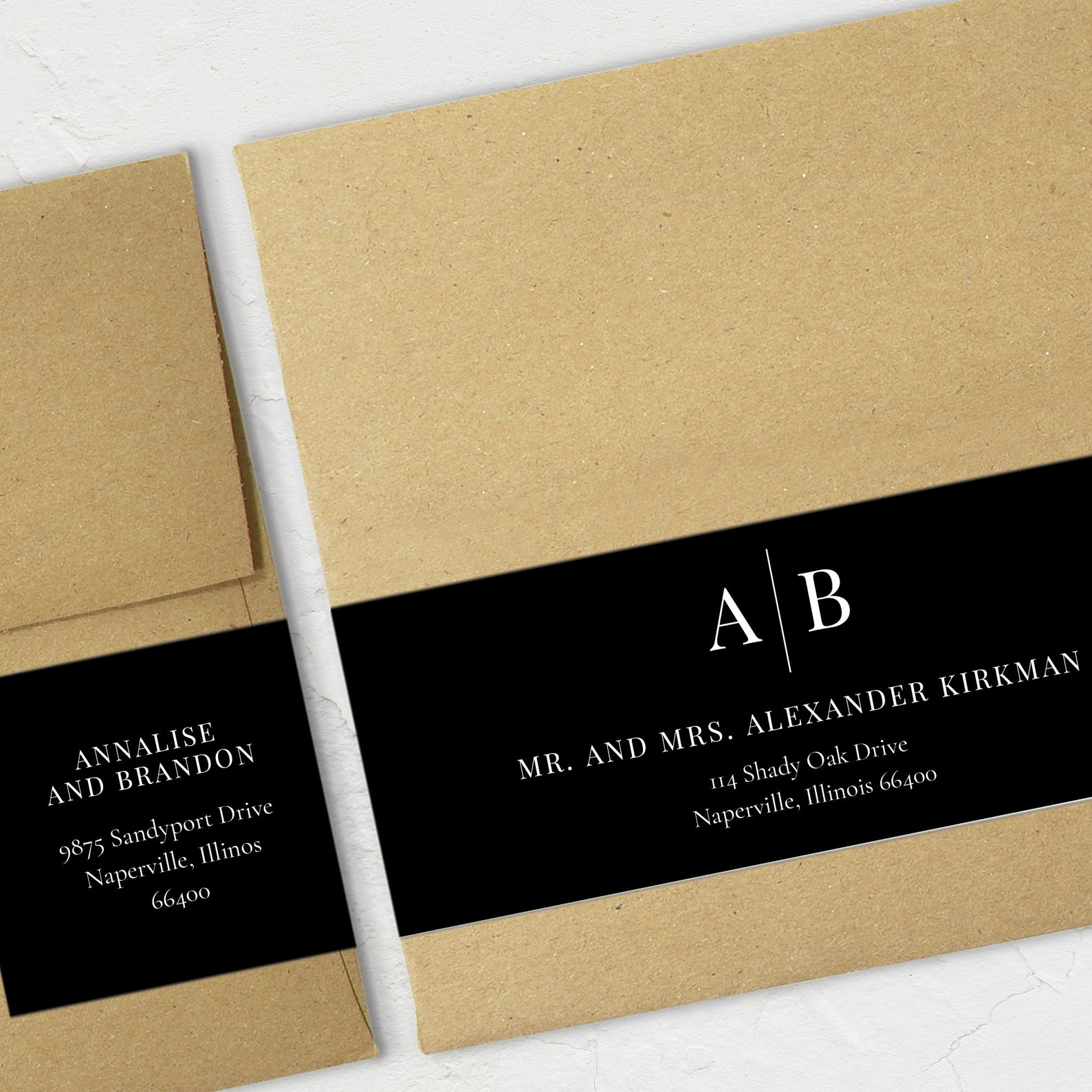 Black Modern Initials Wedding Wrap Around Address Labels, Printable ...