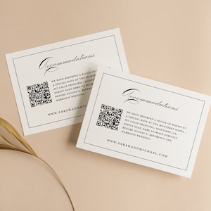 Accommodations Card with QR Code, Elegant Script Wedding Hotel Enclosure Card Template, Where to Stay Insert Printable, SN1050_AQR