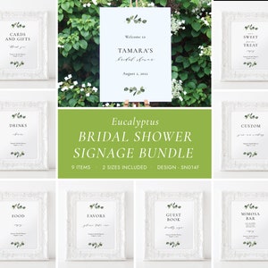 Eucalyptus Bridal Shower Signs Bundle, Welcome, Cards and Gifts, Guestbook, Food and Drinks, Please take a Favor, Mimosa Bar, SN014F_BSSB