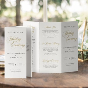 Gold Tri Fold Wedding Program Template - Trifold Program, Great for Catholic or Jewish Weddings - SN024_TPG