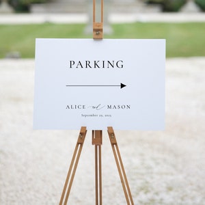 Wedding Parking This Way Sign, Classic Minimalist Directional Sign, Reception Parking Sign, Park Directional sign, Parking Arrow-SN105_WPS