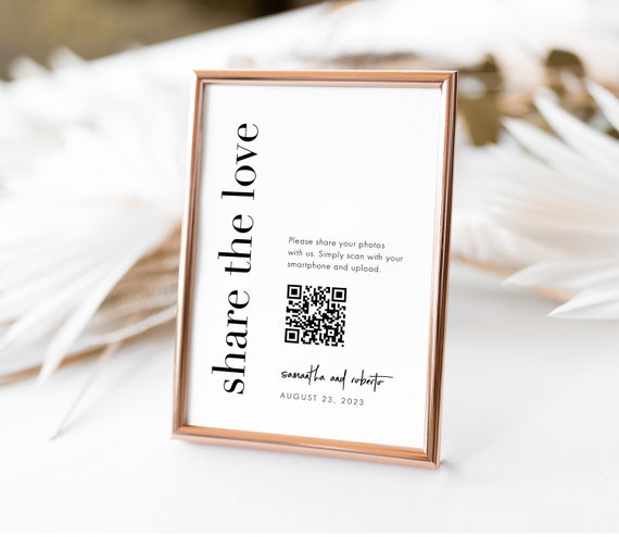 Modern Bold Share the Love Photo Sign with QR Code, Guest Photo Sharing, Oh Snap, Wedding Photo Share QR, Hashtag Photo Poster, SN095B_PSQ