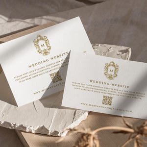 Vintage Gold Hochzeitswebsite Einlegekarte mit QR-Code, druckbare Rokoko-Einschlusskarte, Einlegekarte, Anpassungskarte, SN1050G_WIQ