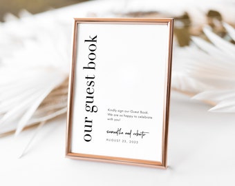 Bold Modern Guest Book Sign Template, Minimalist Wedding Signage, Sign Our Guest Book Template, Editable Signing Download, SN095B_GB