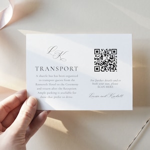 Calligraphy Monogram Wedding Transportation Insert with QR Code, Online Link Enclosure, Accommodation Transport Template, SN080_WIQ