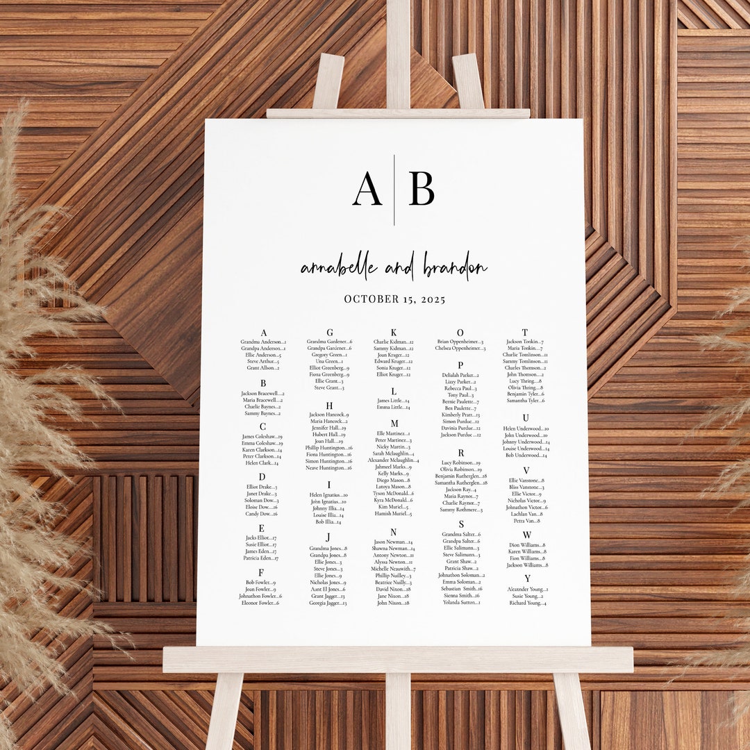 Seating Letters Alphabetical Seating Chart Template Download, Minimalist Initials ...